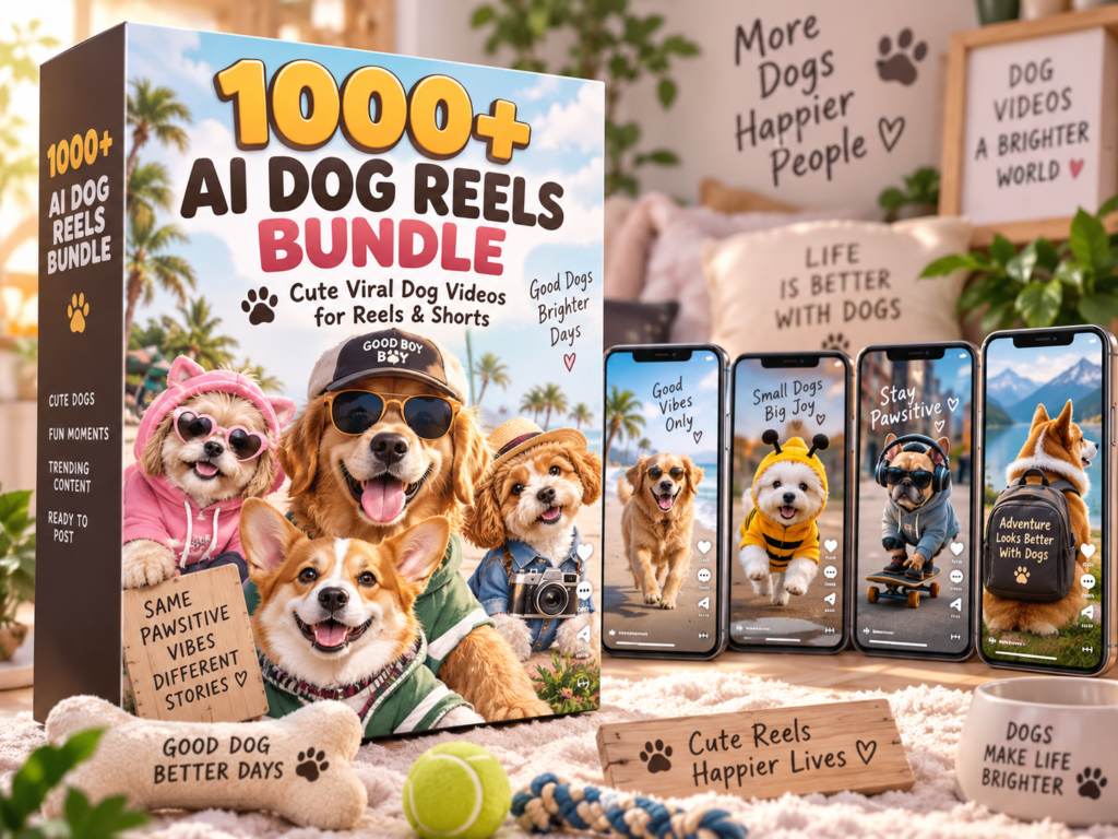 1000+ AI Dog Reels Bundle – cute AI dog moments, funny pet scenes and shareable canine content