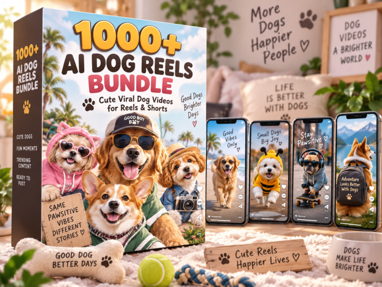 1000+ AI Dog Reels Bundle – cute AI dog moments, funny pet scenes and shareable canine content