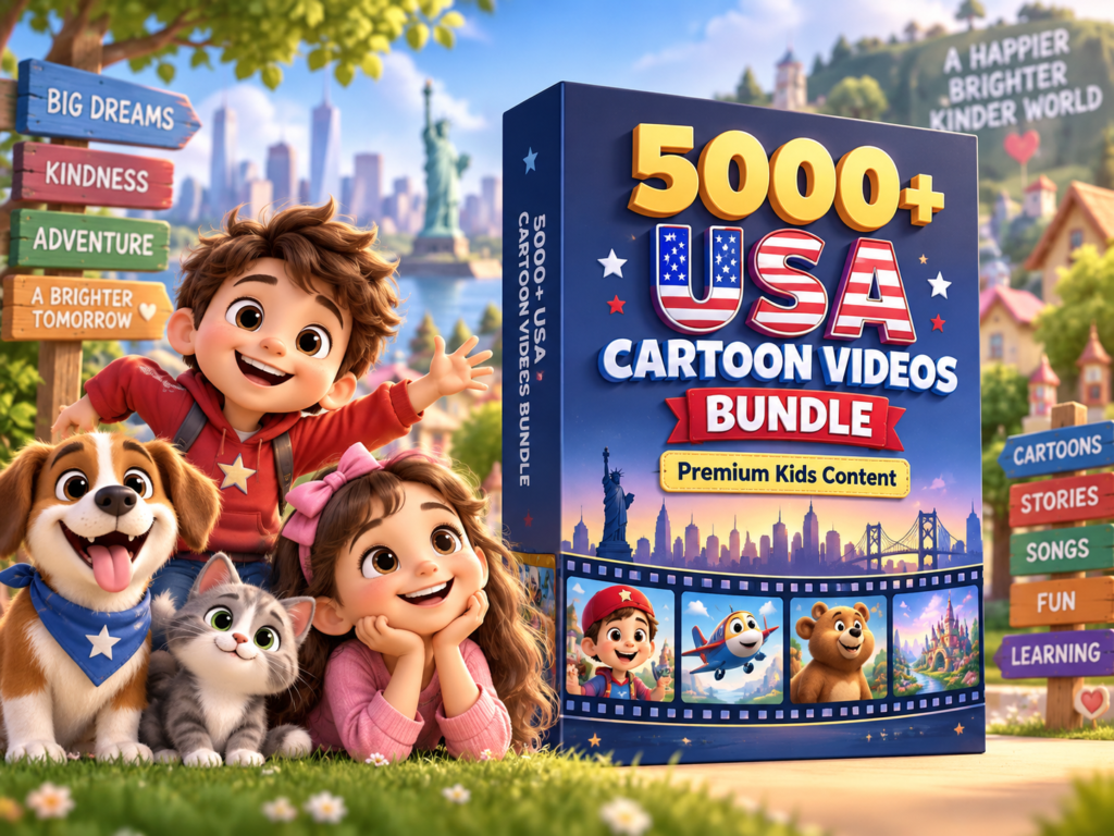 5000+ USA Cartoon Videos Bundle – English Kids 2D & 3D Animated Stories - Reels Bundle