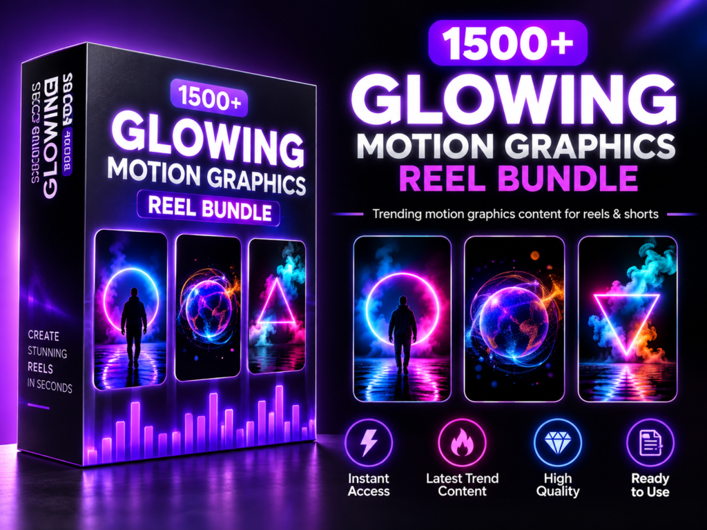 1500+ AI Glowing Motion Graphics Reels Bundle – glowing animation, neon visual loops and motion-graphics content