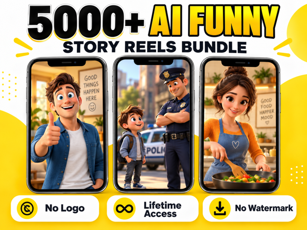 5000+ AI Funny Story Reels Bundle – AI comedy stories, animated funny characters and entertaining short narratives