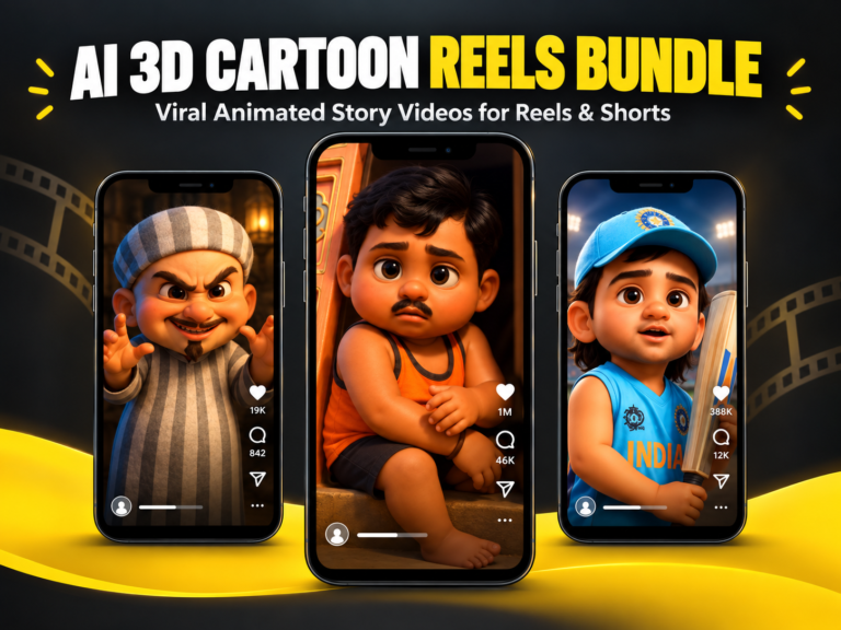 AI 3D Cartoon Reels Bundle – 3D cartoon characters, animated story scenes and expressive AI-style visual content